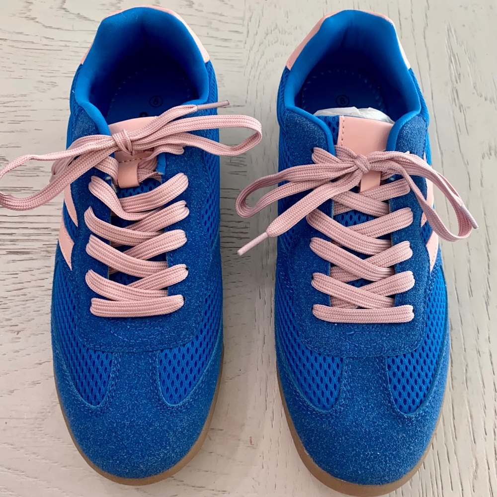 La Sheelah Royal Blue Light Pink Casual Fashion Slip-on Tie Nonskid Sneakers 8